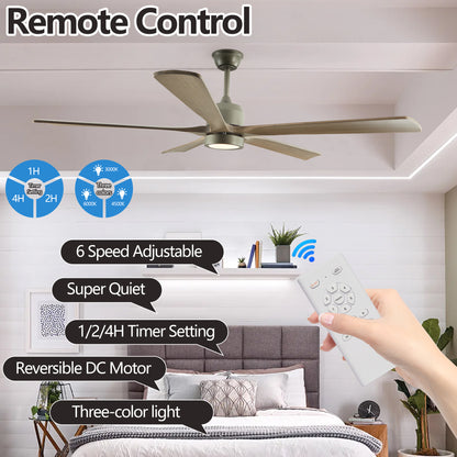 60" Olive Green Wood Ceiling Fan with Remote - view 2