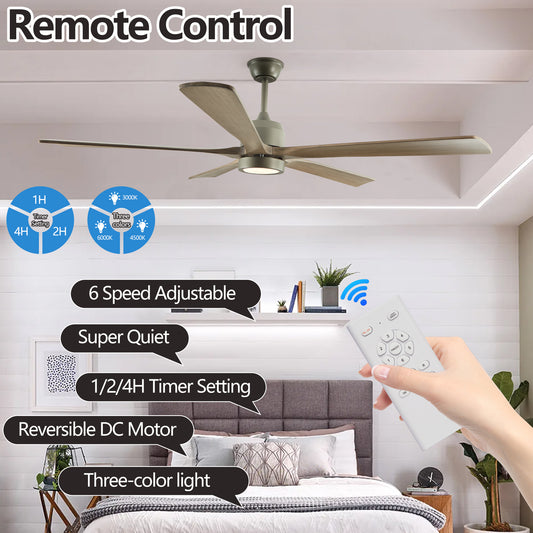 60" Olive Green Wood Ceiling Fan with Remote - view 2