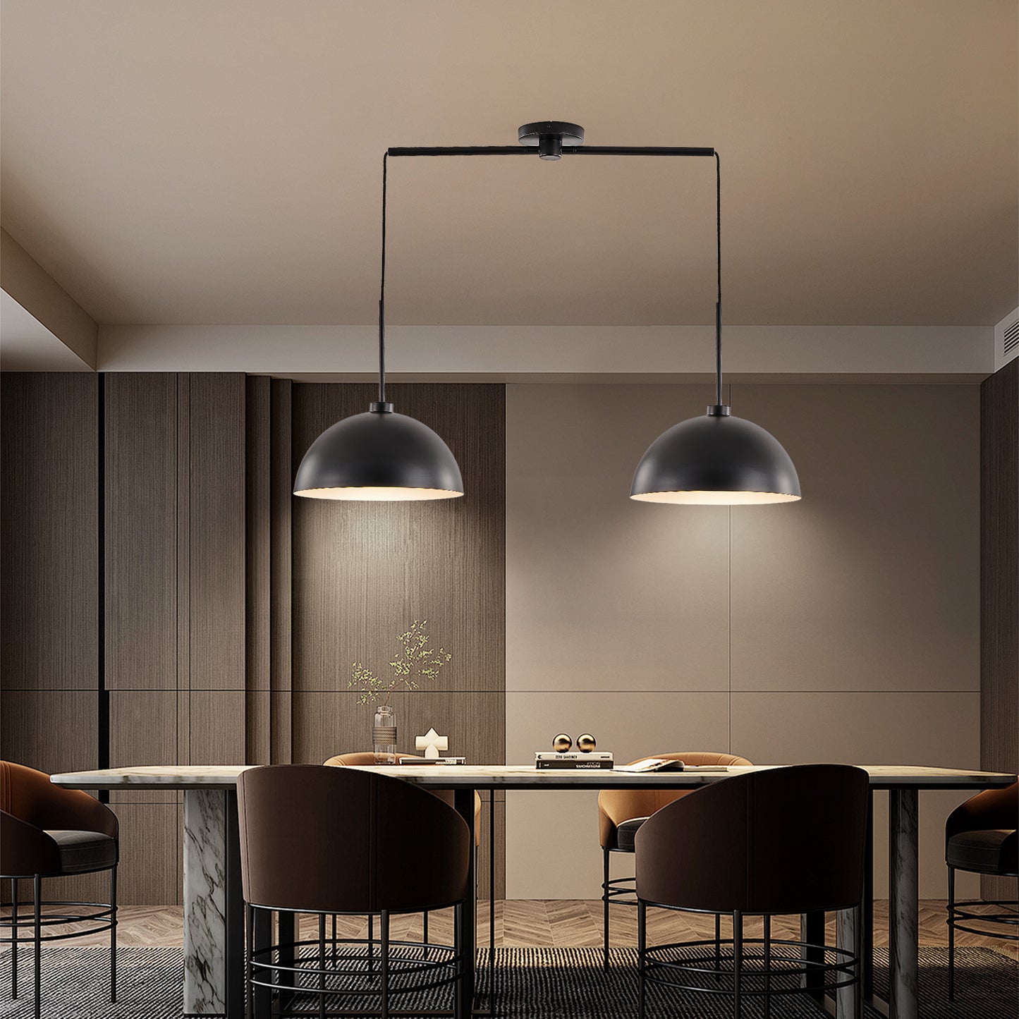 41" Matte Black Industrial Double Pendant Light