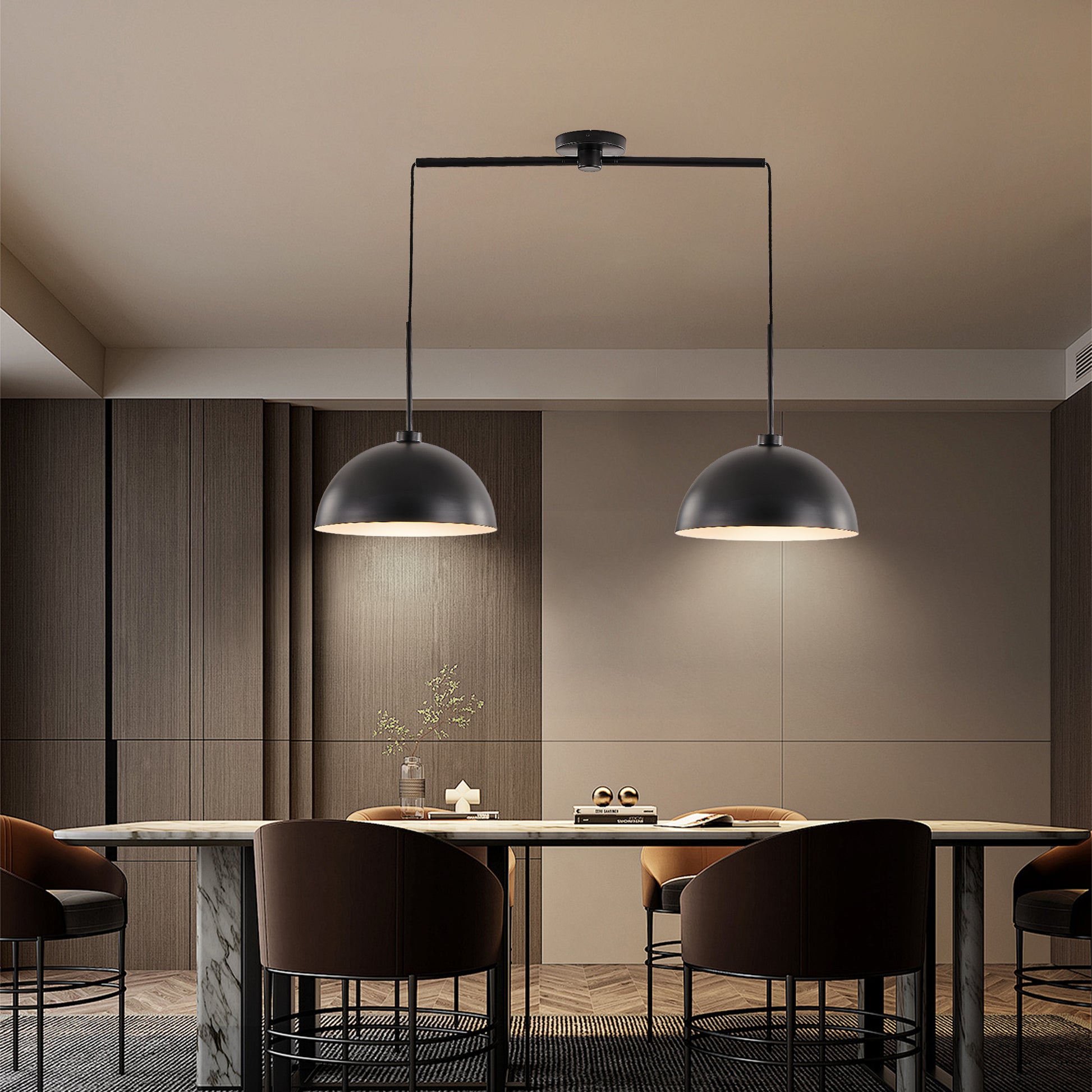 41" Matte Black Industrial Double Pendant Light