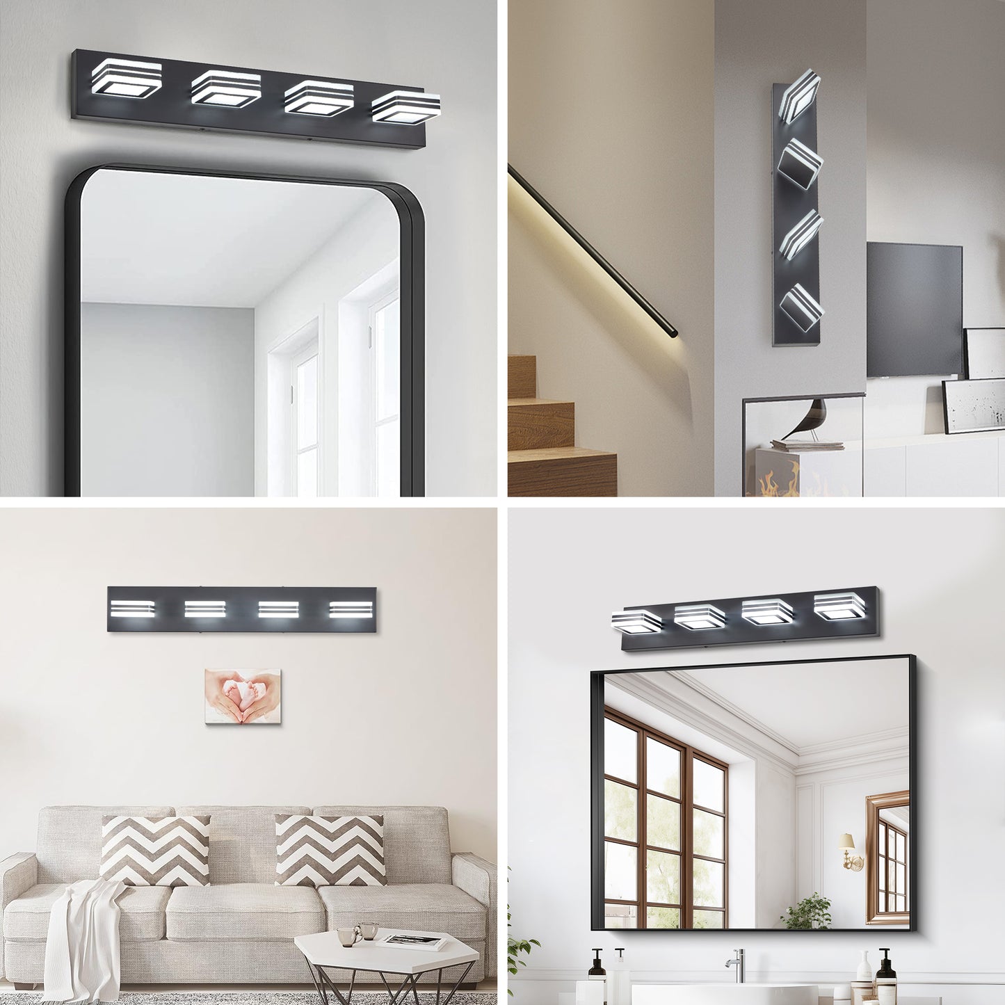 26" 4-Light Black LED Vanity Light with Acrylic Shades - view 4