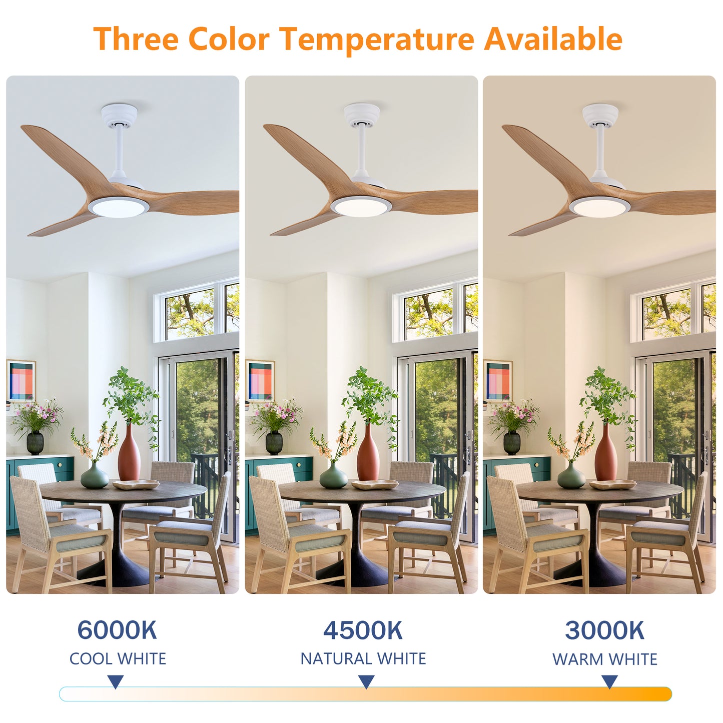 52" Matte White & Natural Wood Ceiling Fan with Remote - view 8