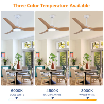 52" Matte White & Natural Wood Ceiling Fan with Remote - view 8