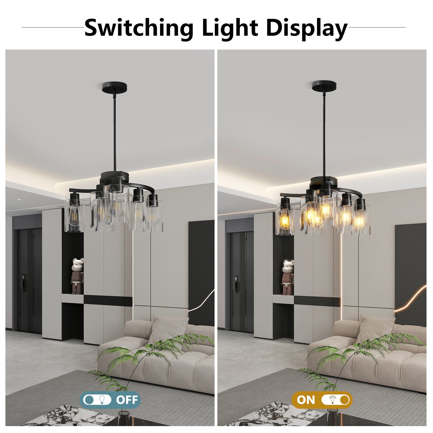 6-Light Black Farmhouse Chandelier with Clear Glass - view 3