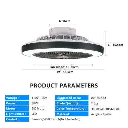 19" Black Ceiling Fan with Dimmable RGB LED & Remote - view 11