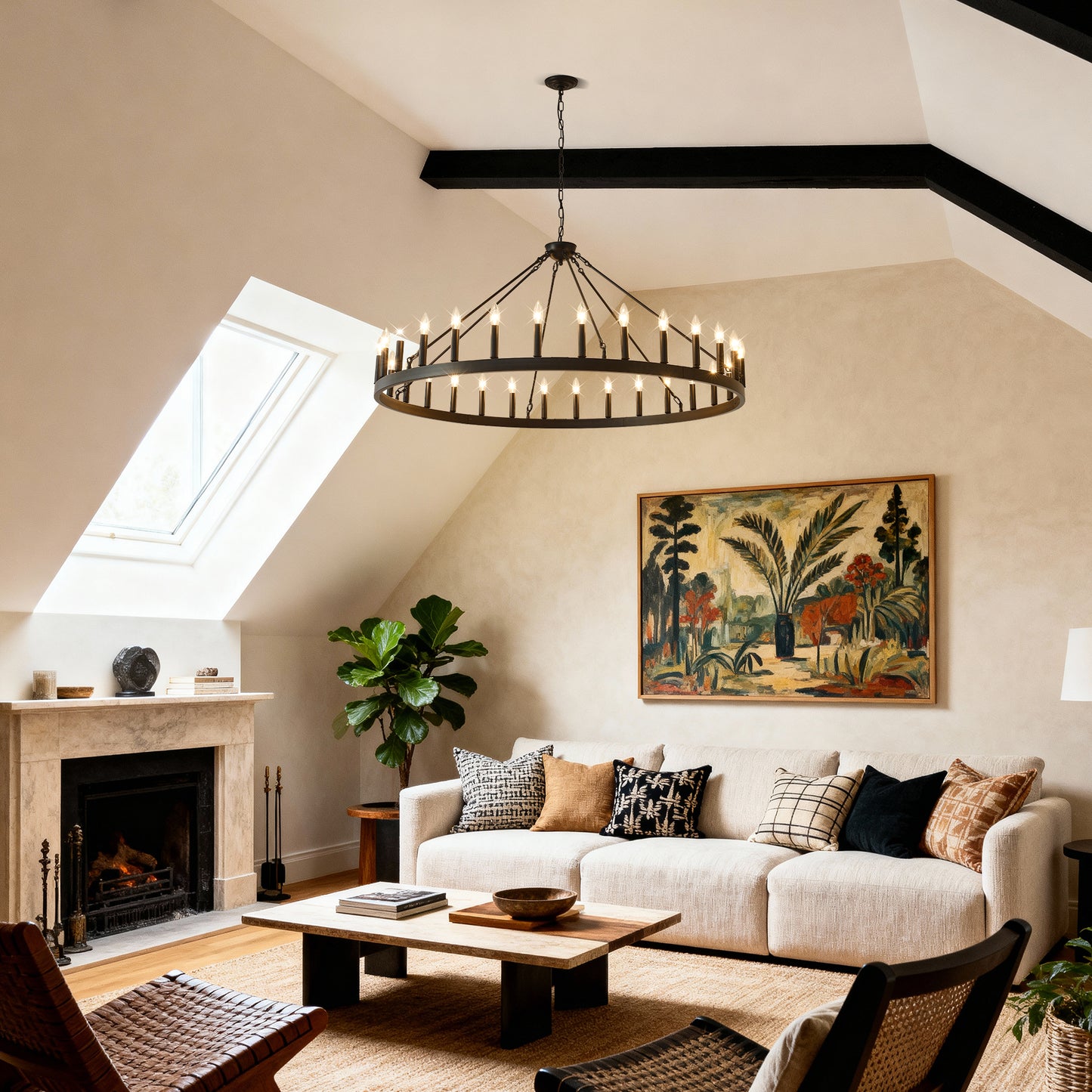 53.15" Matte Black Wagon Wheel Chandelier, 30-Light - view 5