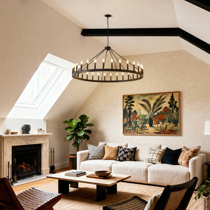 53.15" Matte Black Wagon Wheel Chandelier, 30-Light - view 5
