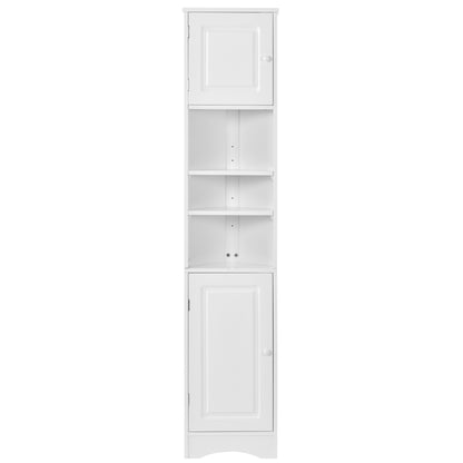 67" White Slim Corner Cabinet with 2 Doors and Open Shelves