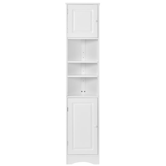 67" White Slim Corner Cabinet with 2 Doors and Open Shelves