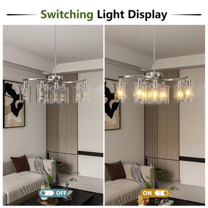 9-Light Brushed Nickel Farmhouse Glass Chandelier - view 2