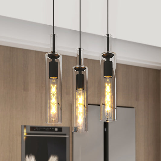 Modern Black Glass Pendant Light, Set of 3