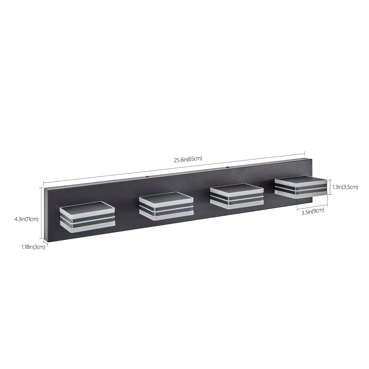 26" 4-Light Black LED Vanity Light with Acrylic Shades - view 8
