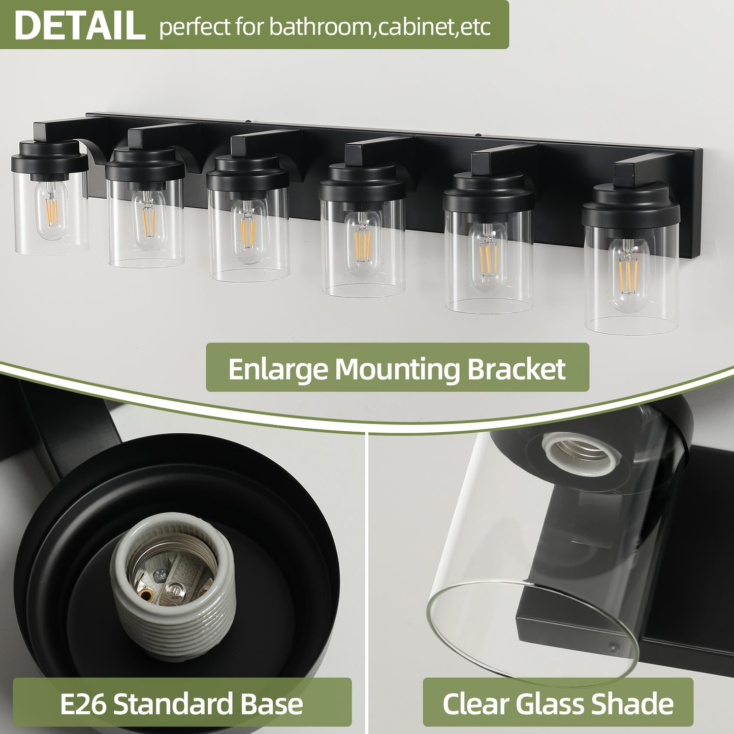 6-Light Black Vanity Light with Clear Glass Shade - view 5
