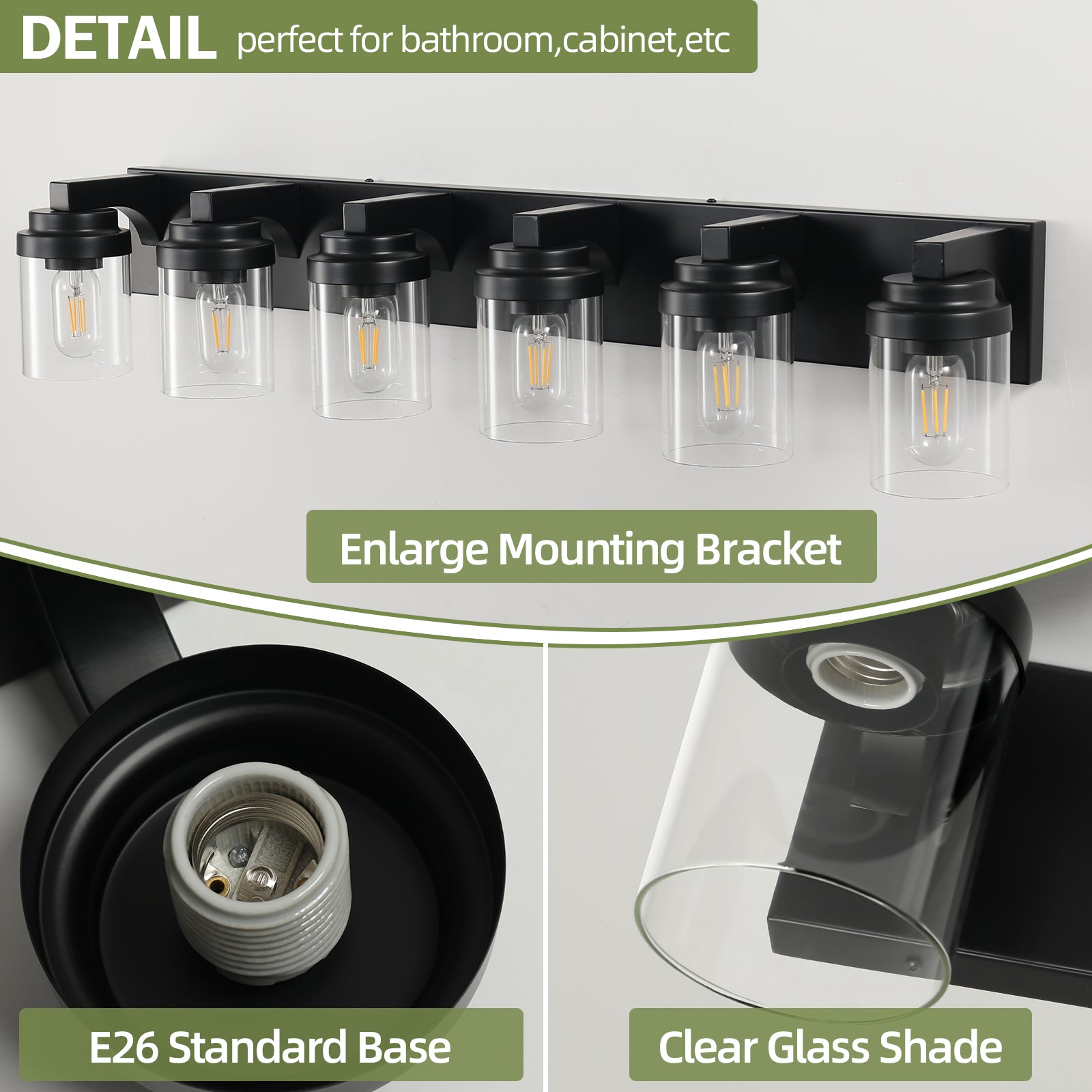 6-Light Black Vanity Light with Clear Glass Shade - view 5