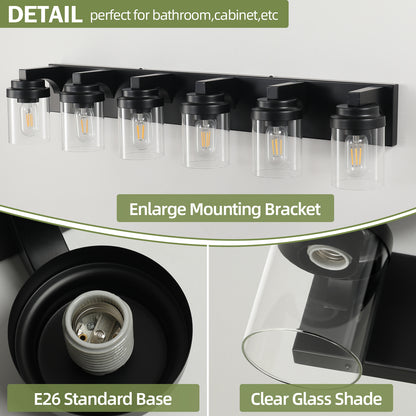 6-Light Black Vanity Light with Clear Glass Shade - view 5