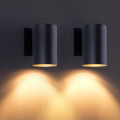 7" Black Cylinder Outdoor Wall Light, Set of 2