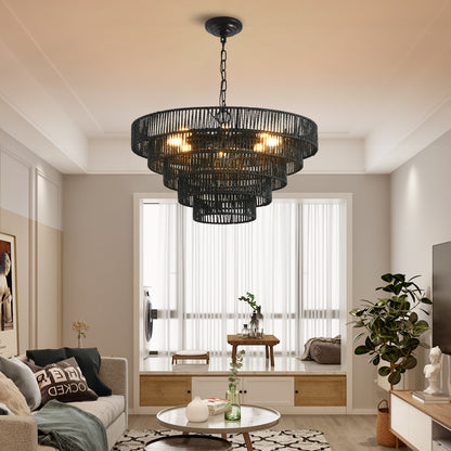 24" 5-Tier Black Hemp Rope Chandelier, 8-Light - view 3