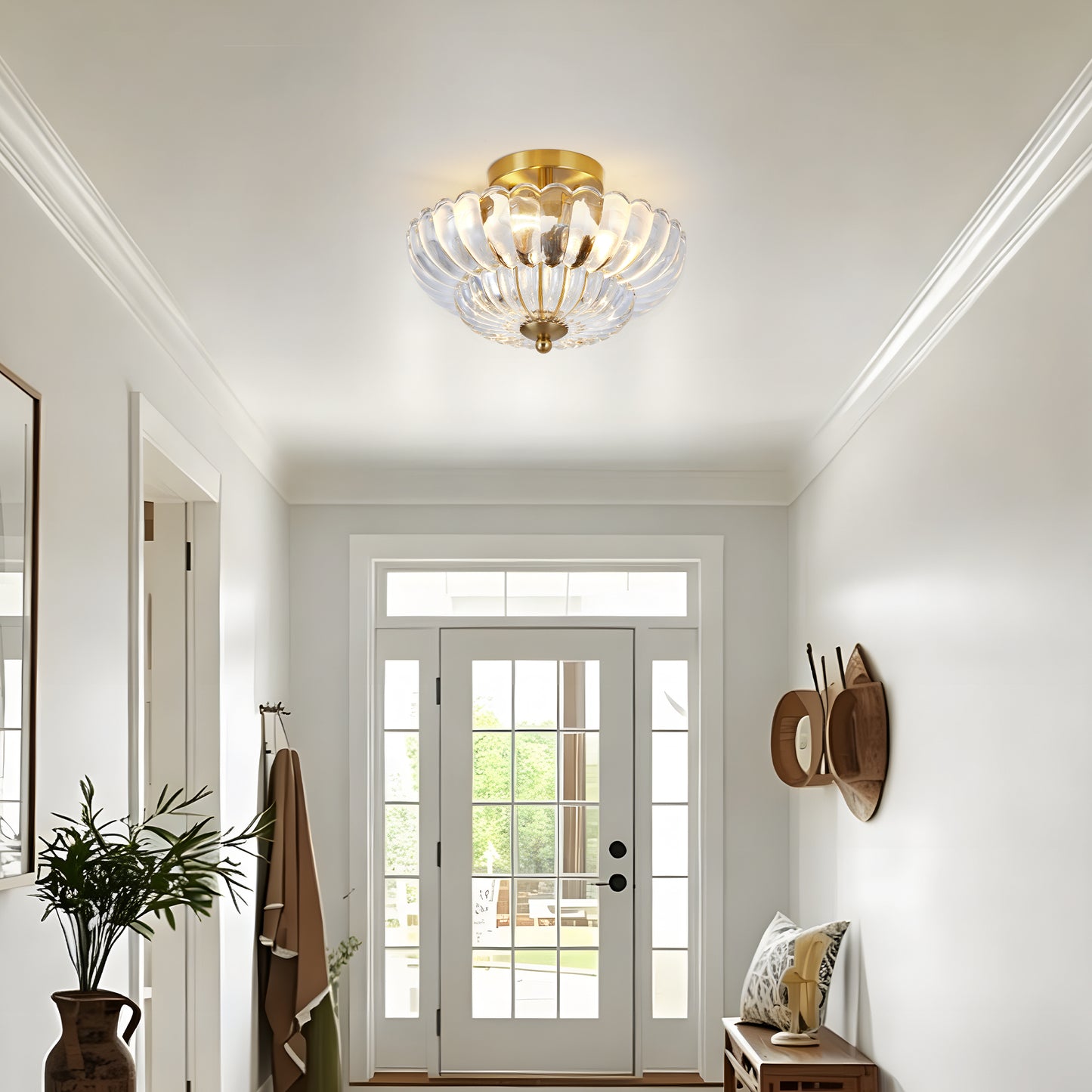 11.8" 3-Light Gold Semi-Flush Ceiling Light with Flower Glass - view 3