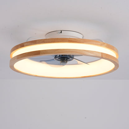 Natural Wood & White Flush Mount Ceiling Fan with Dimmable LED - view 24