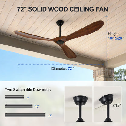 72" Walnut Solid Wood Ceiling Fan with Remote - view 14