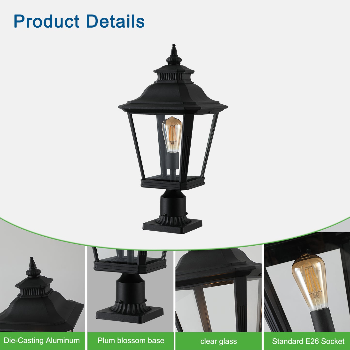 21"H Black Outdoor Post Lantern Light, Set of 2 - view 7