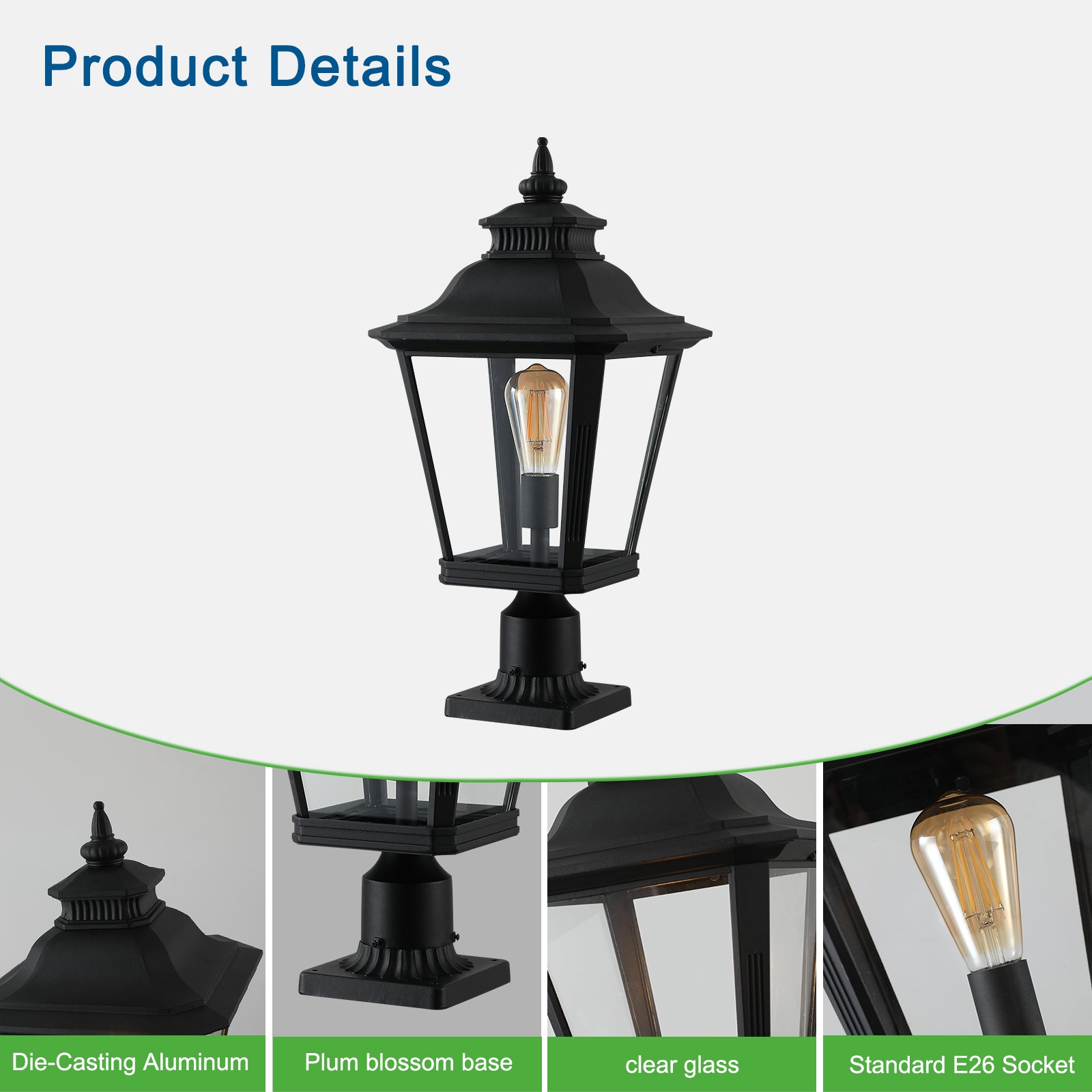 21"H Black Outdoor Post Lantern Light, Set of 2 - view 7