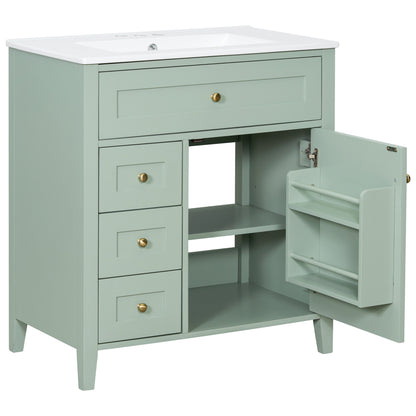 30" Green Bathroom Vanity with Sink and Door Storage Rack