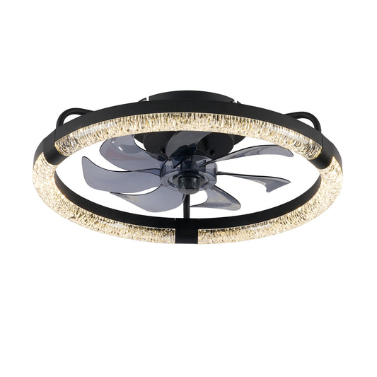 20" Matte Black Flush Mount Ceiling Fan with Dimmable LED