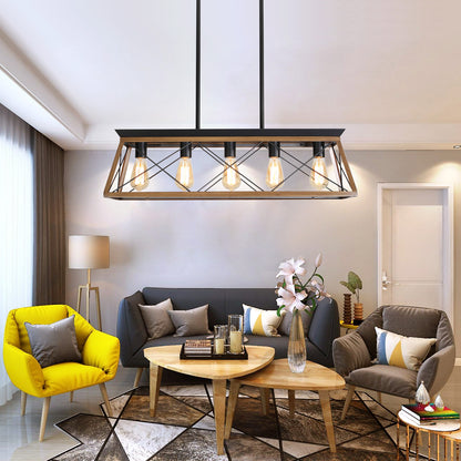 32" 5-Light Walnut Caged Industrial Chandelier