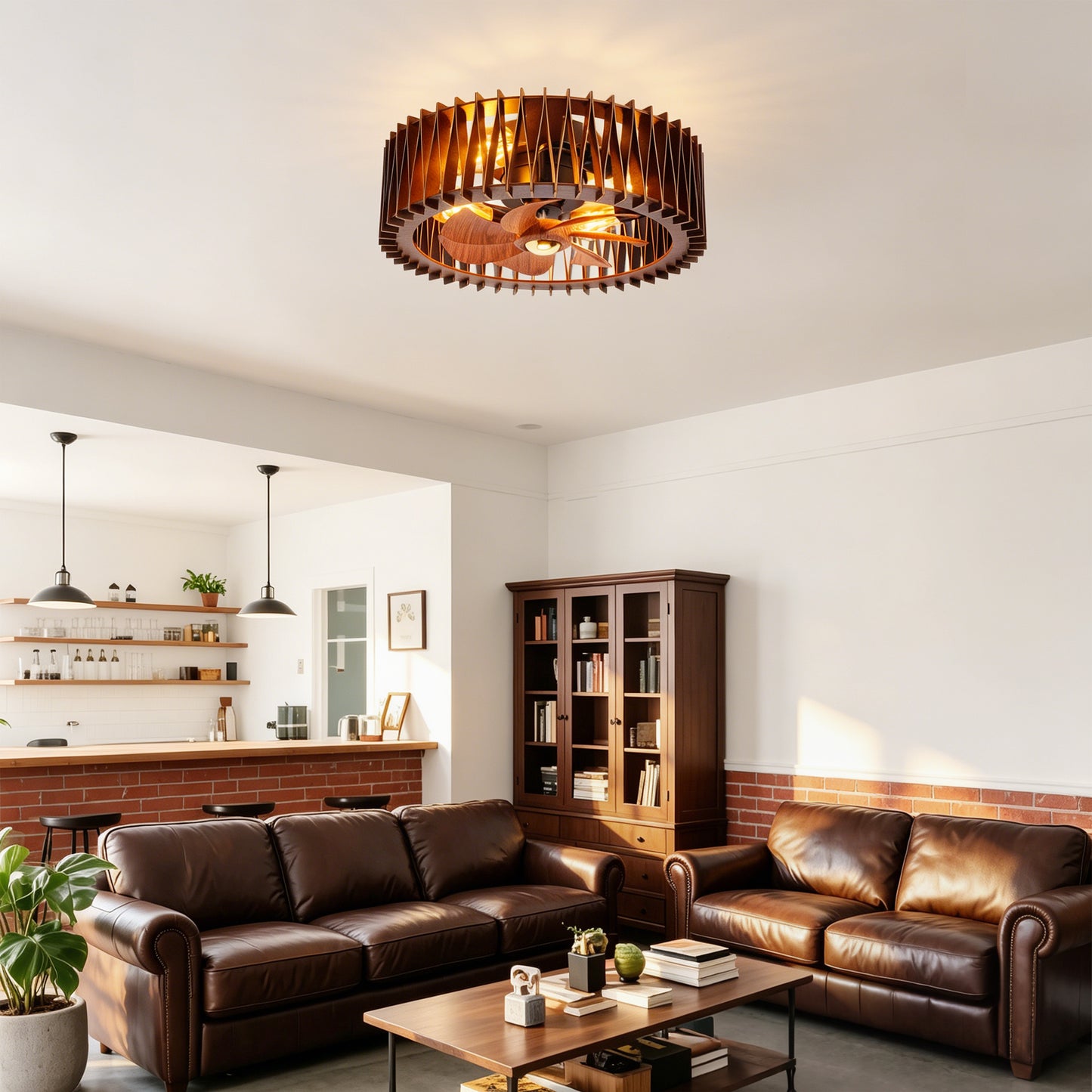 20" Wood Flush Mount Ceiling Fan with Remote - view 3