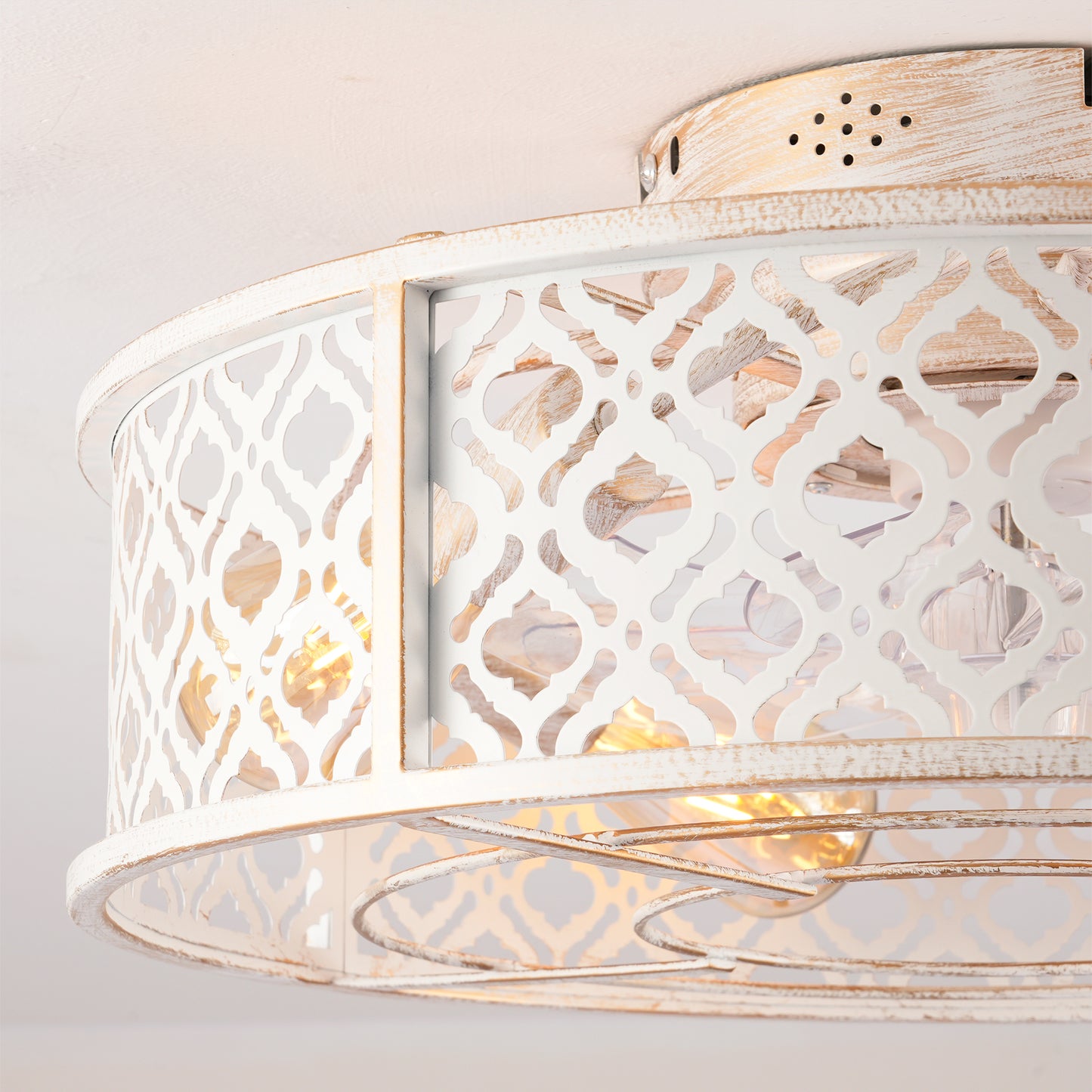 20" Retro White Flower Caged Flush Mount Ceiling Fan - view 18