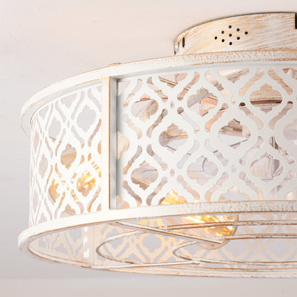 20" Retro White Flower Caged Flush Mount Ceiling Fan - view 18