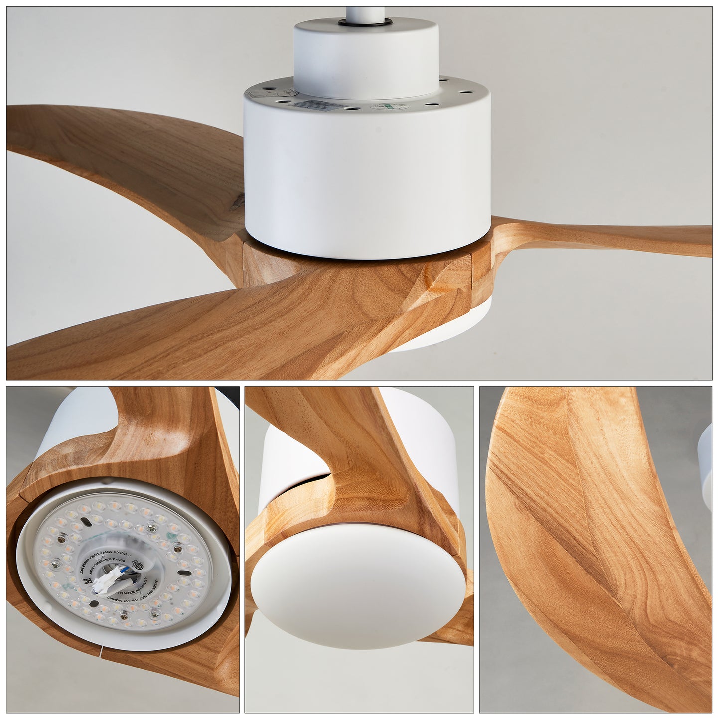 52" White & Natural Wood Ceiling Fan with Dimmable LED - view 21