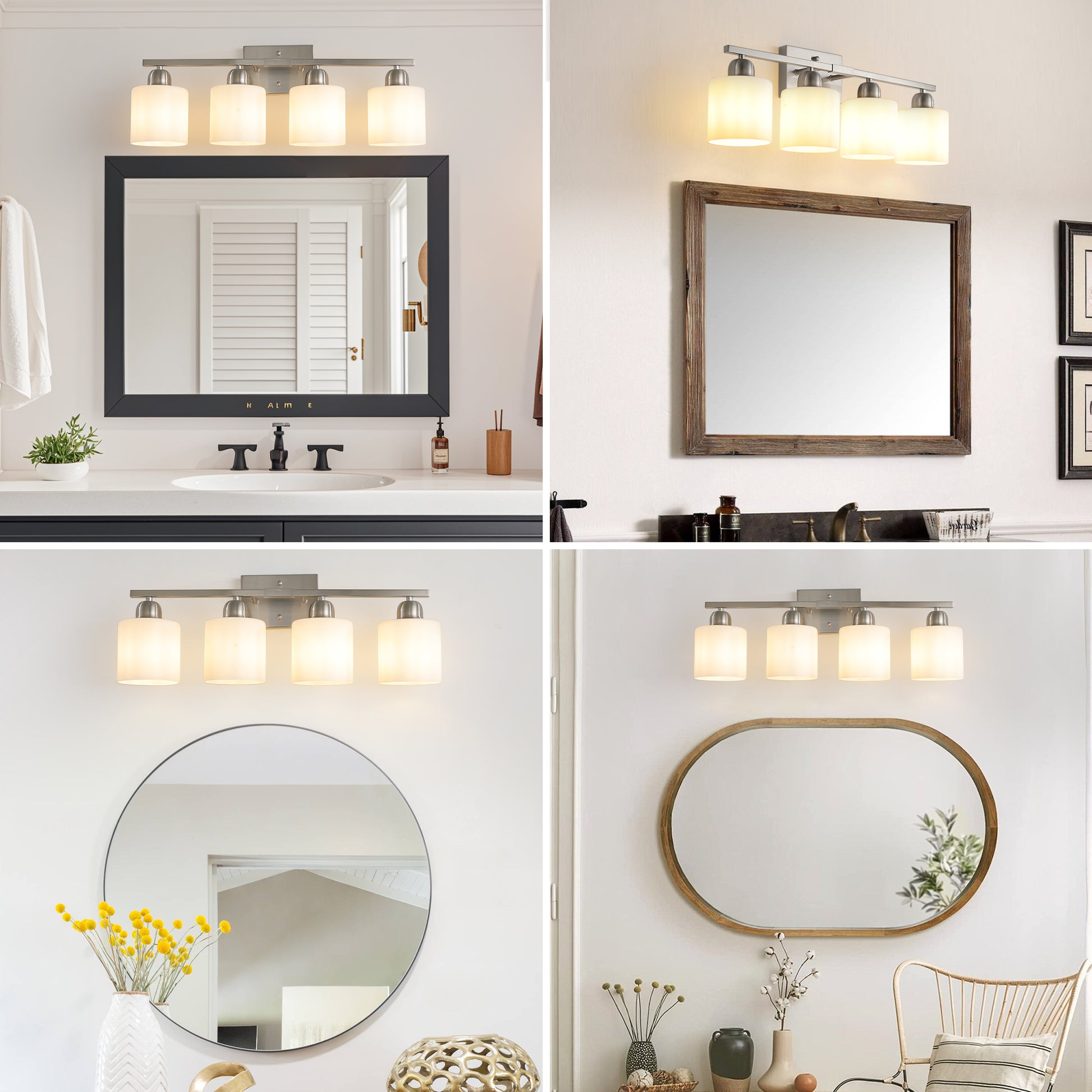 4-Light Brushed Nickel Vanity Wall Light with Frosted Glass - view 6