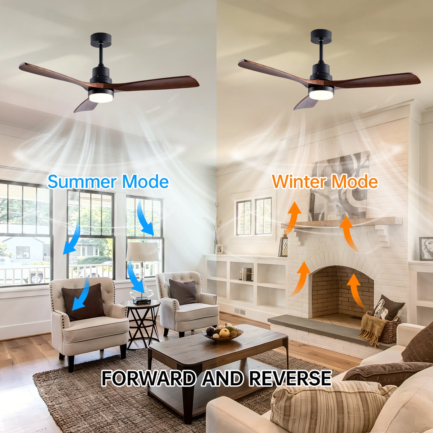 52" Black & Walnut Wood Ceiling Fan with Remote - view 3
