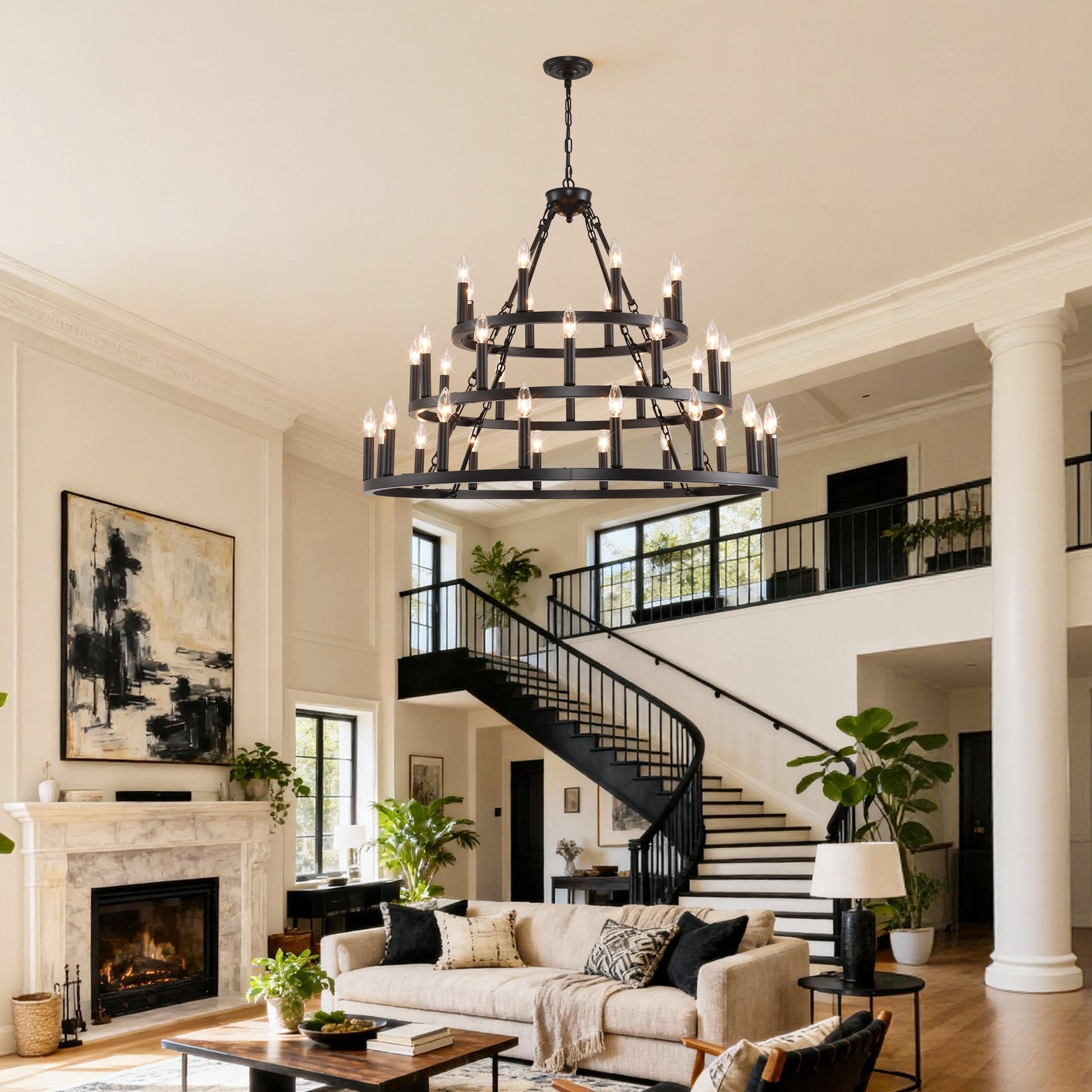 39" 3-Tier Wagon Wheel Farmhouse Chandelier, 36-Light - view 3