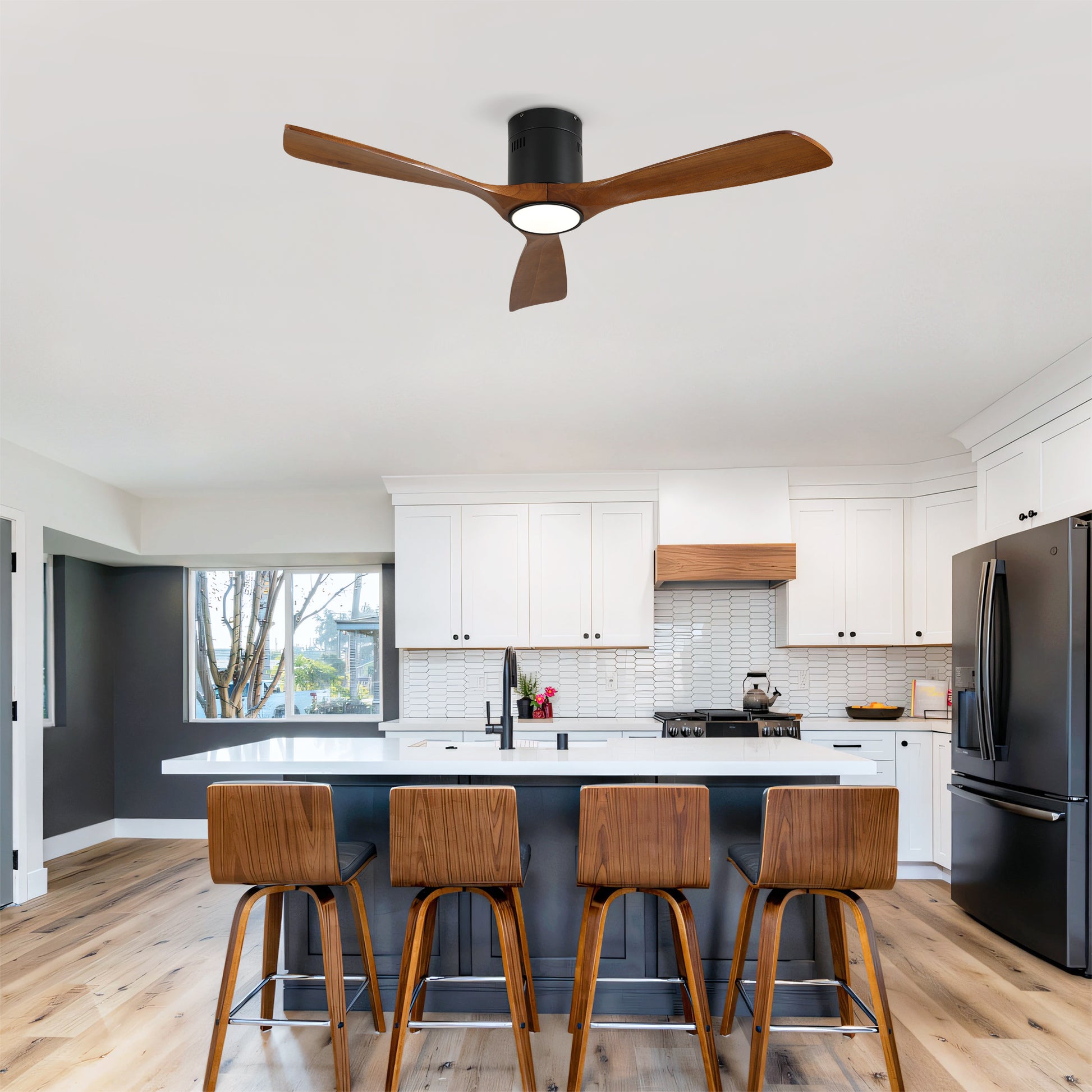 52" Matte Black & Wood Ceiling Fan with Dimmable LED - view 6