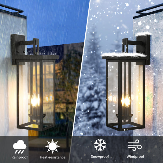 22" Matte Black Dusk to Dawn Outdoor Wall Lantern, Set of 2 - view 2