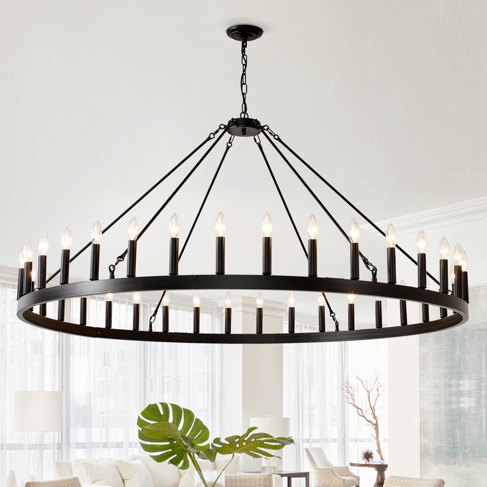 59" Wagon Wheel Farmhouse Chandelier, 36-Light