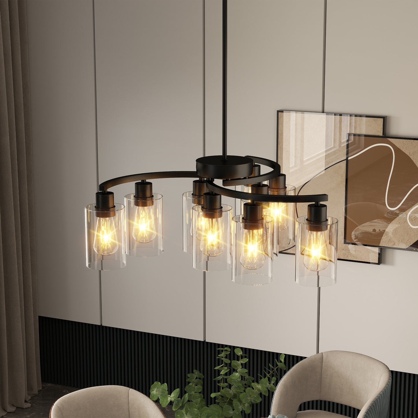 9-Light Black Farmhouse Chandelier with Clear Glass - view 4