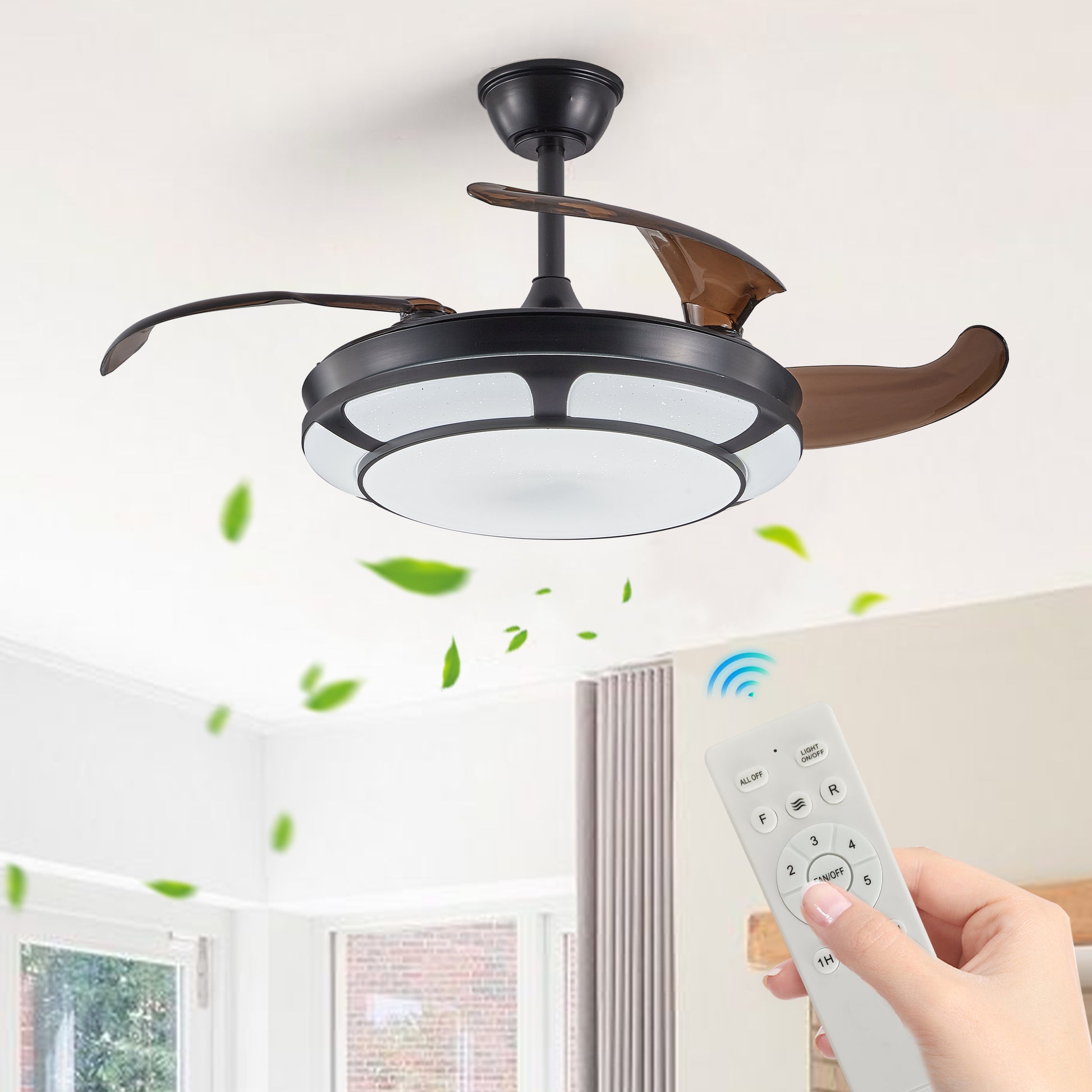 42" Black Retractable Ceiling Fan with Remote