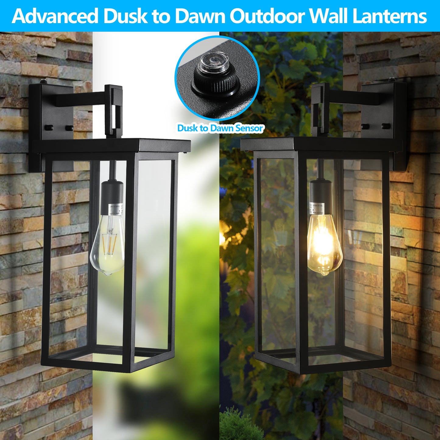 20"H Black Outdoor Wall Light with Clear Glass, Set of 2 - view 2