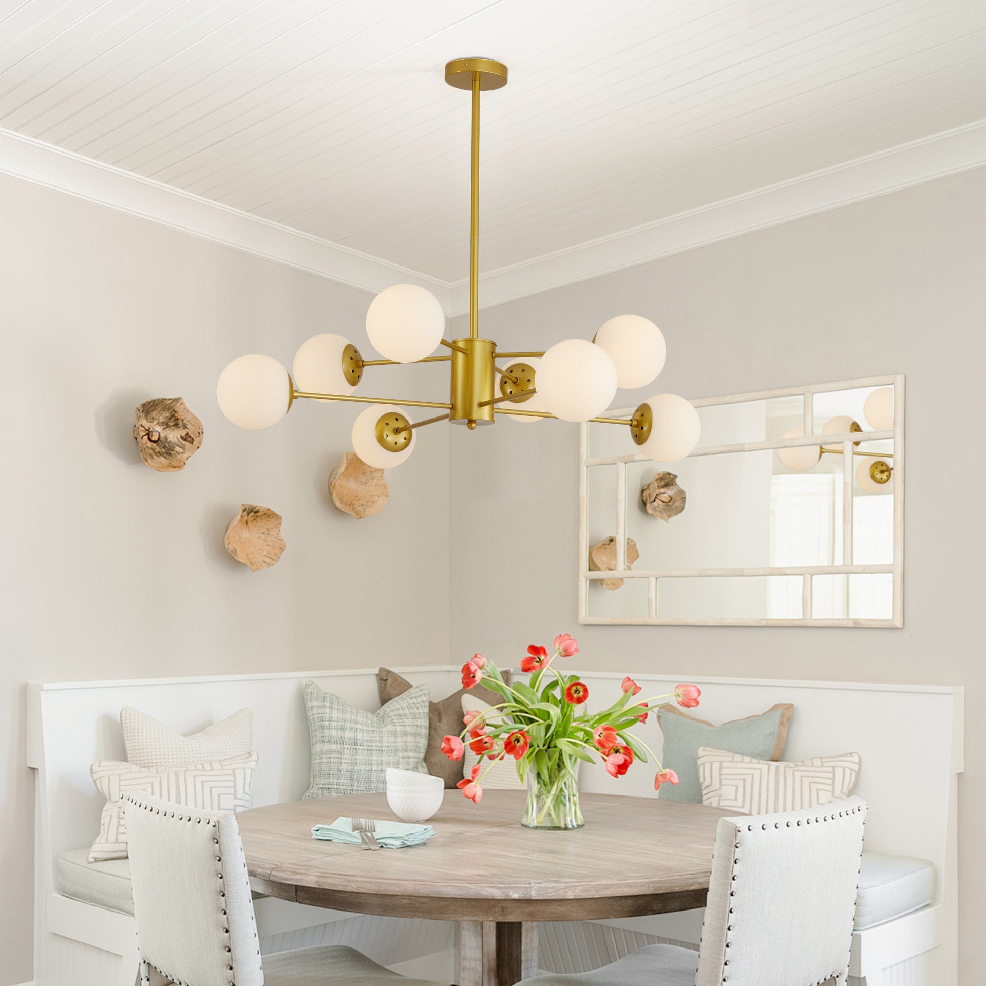 35" 8-Light Gold Mid-Century Chandelier with Glass Globes - view 6