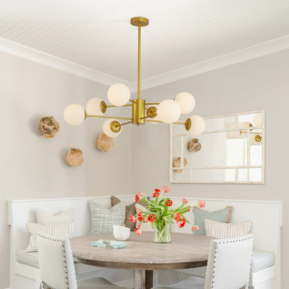 35" 8-Light Gold Mid-Century Chandelier with Glass Globes - view 6