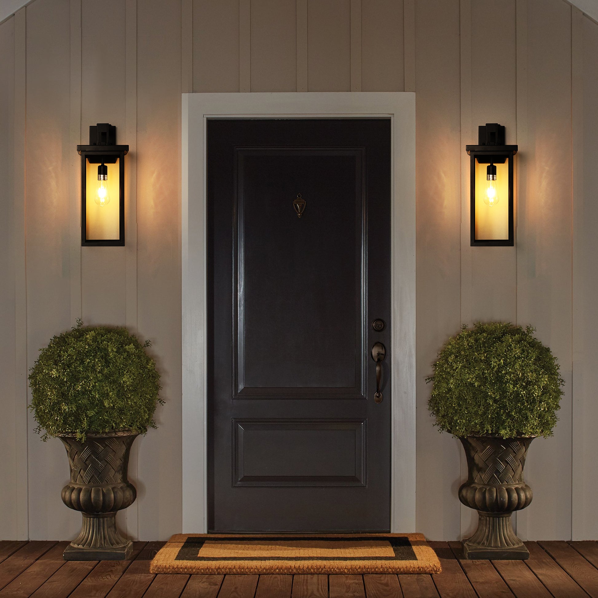 20"H Black Outdoor Wall Light with Clear Glass, Set of 2