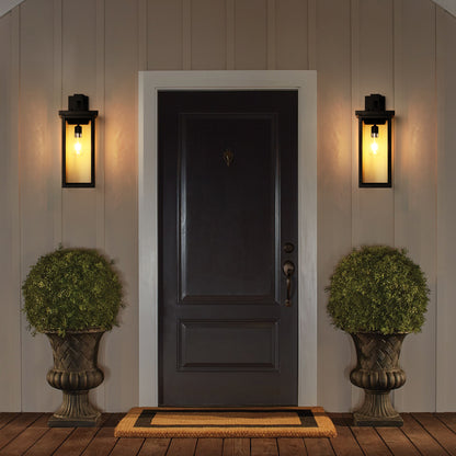 20"H Black Outdoor Wall Light with Clear Glass, Set of 2