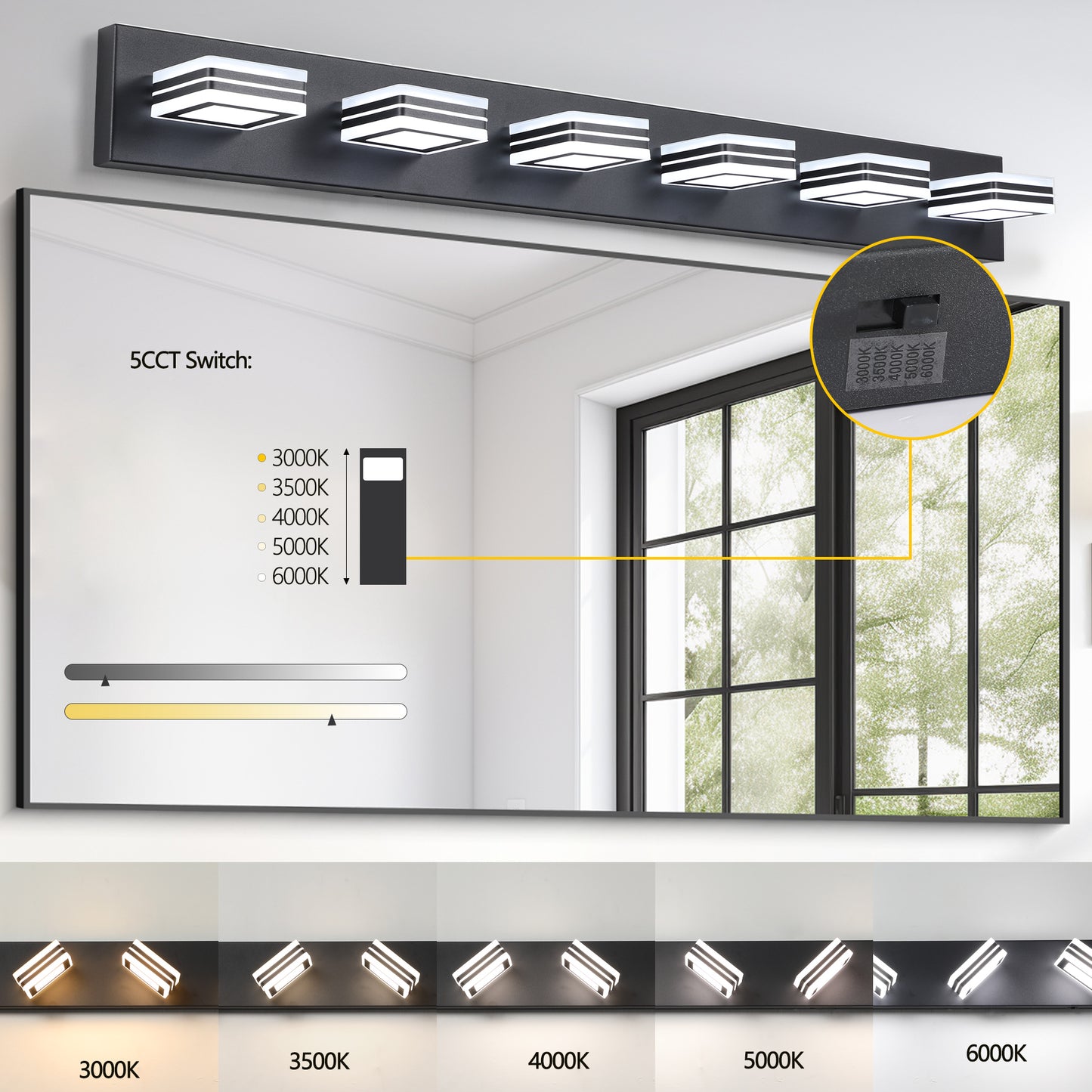 40" 6-Light Modern Black LED Vanity Light - view 5