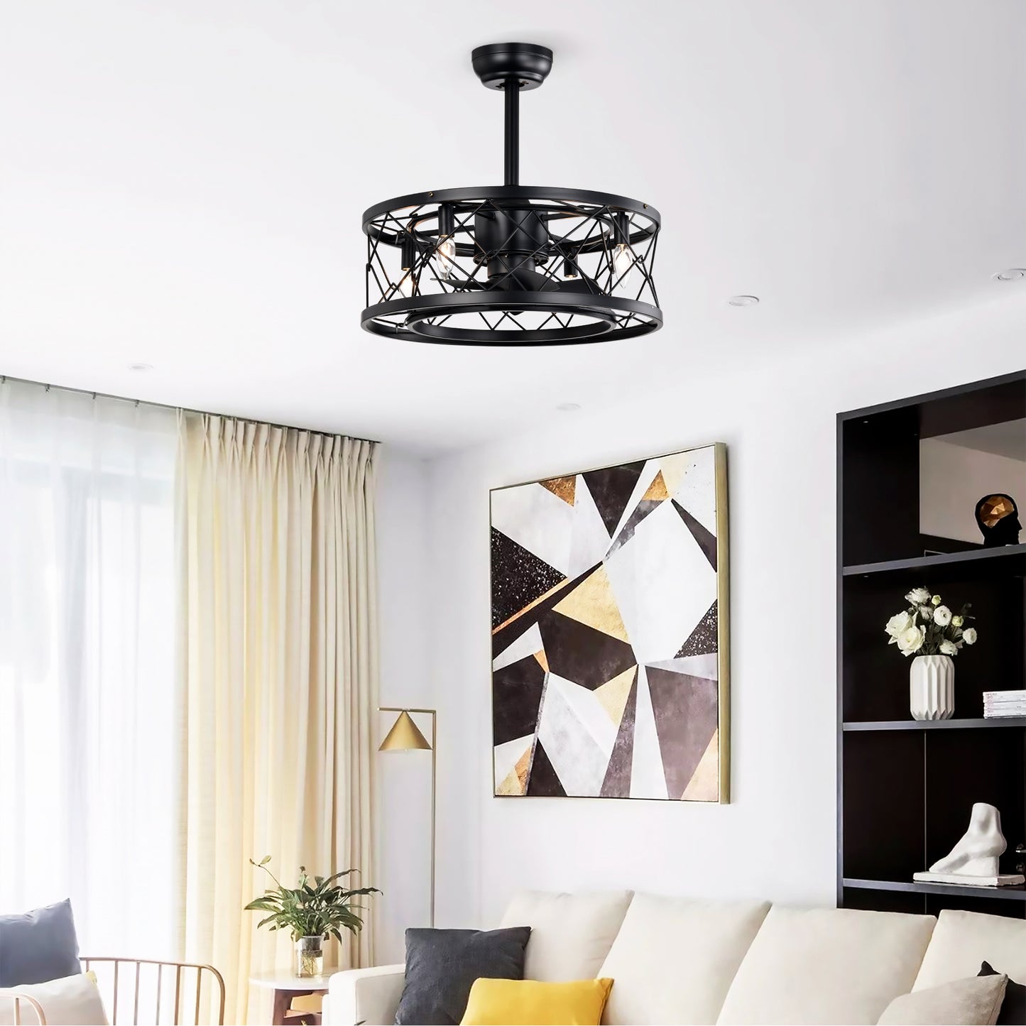 20" Matte Black Modern Enclosed Ceiling Fan - view 4