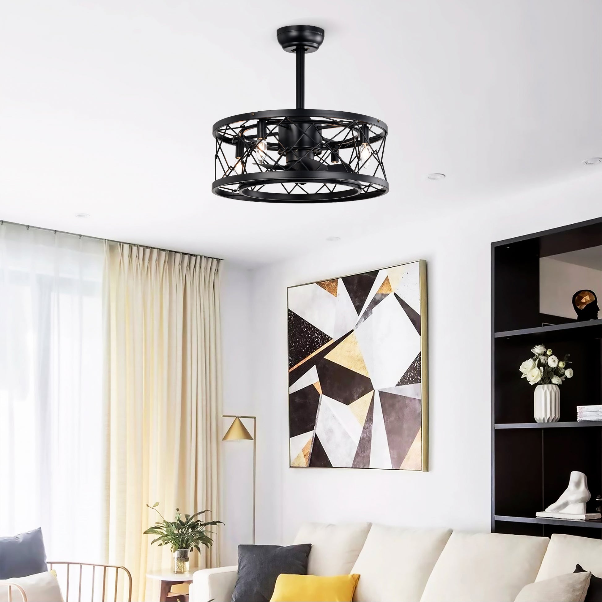 20" Matte Black Modern Enclosed Ceiling Fan - view 4
