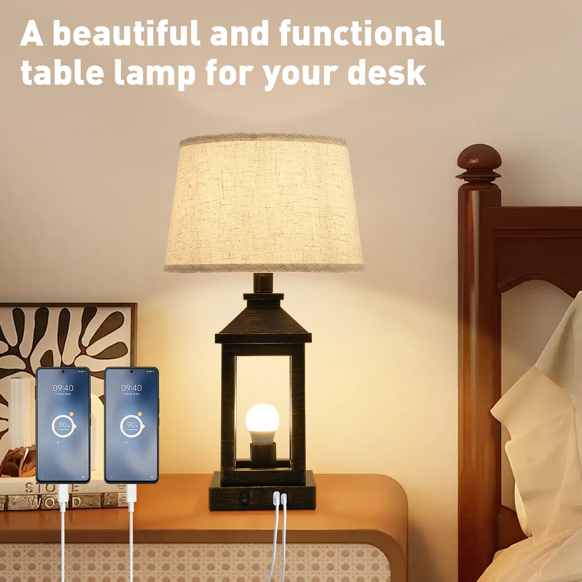 20.5" Black & Gold Farmhouse Touch Table Lamp - view 4
